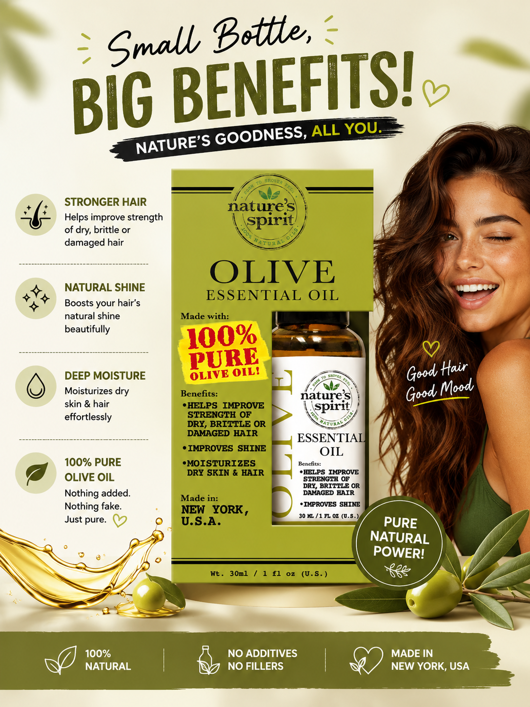 Natures spirit natural olive oil for hair strengthen brittle hair boost volume