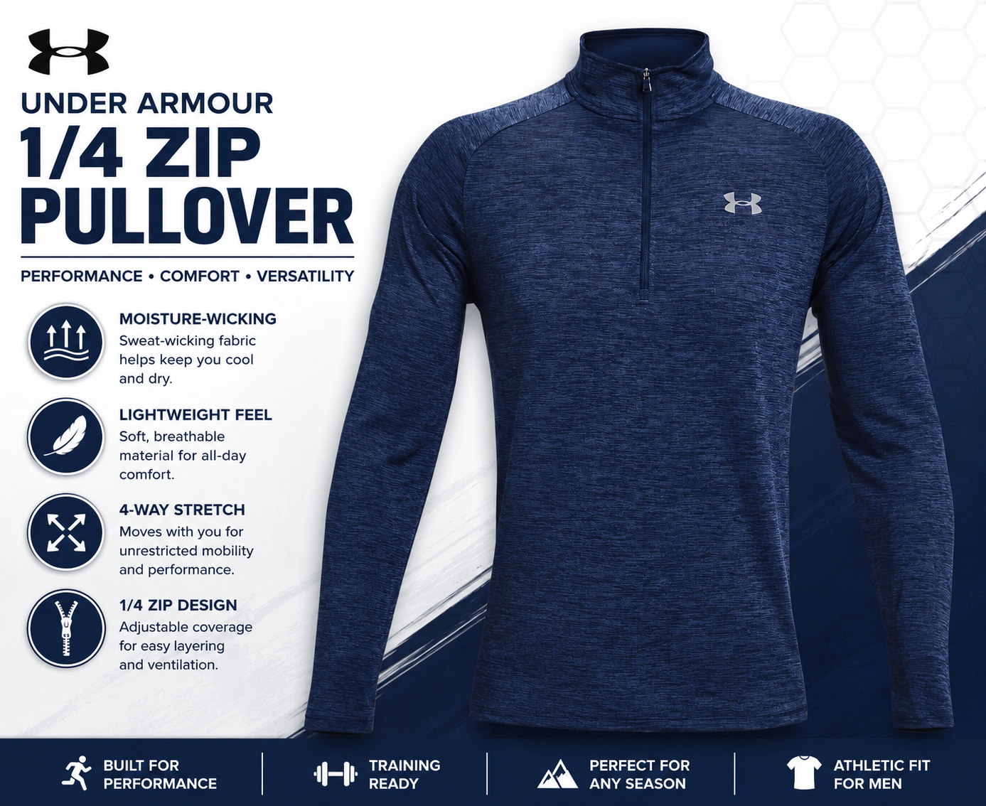Under Armour Men's Tech 2.0 Half-Zip Pullover in Steel Blue Pick Your Size