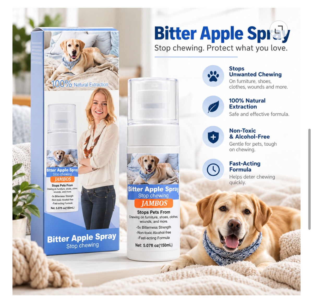 Jambos Bitter Apple Stop Chewing Pet Training Spray