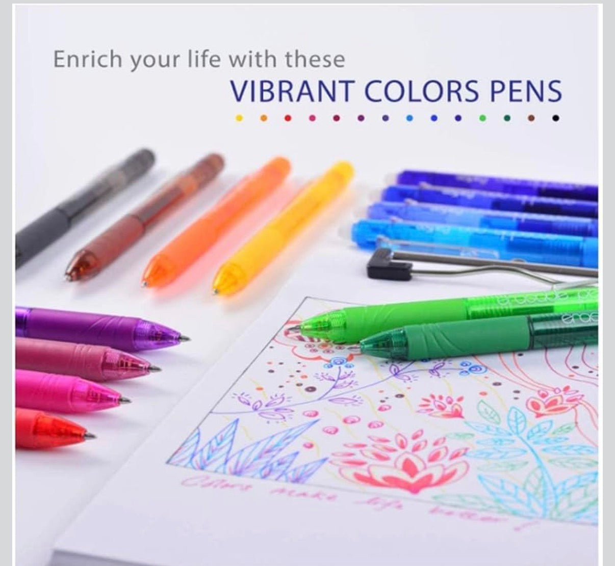 8 Pack Erasable Retractable Gel Ink Pens with Refills 0.7mm