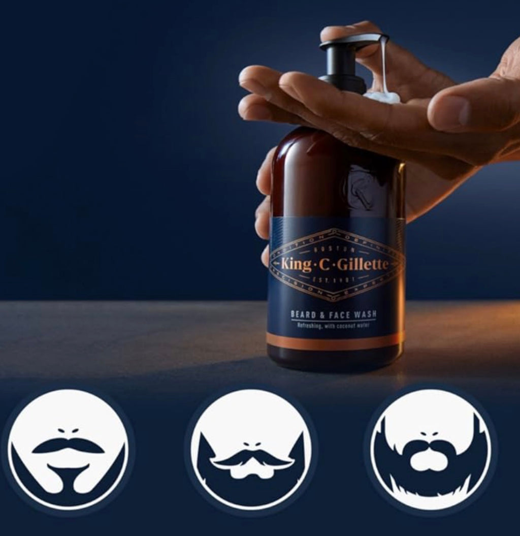 King C Gillette Beard and Face Wash for Men With Coconut Water 350Ml