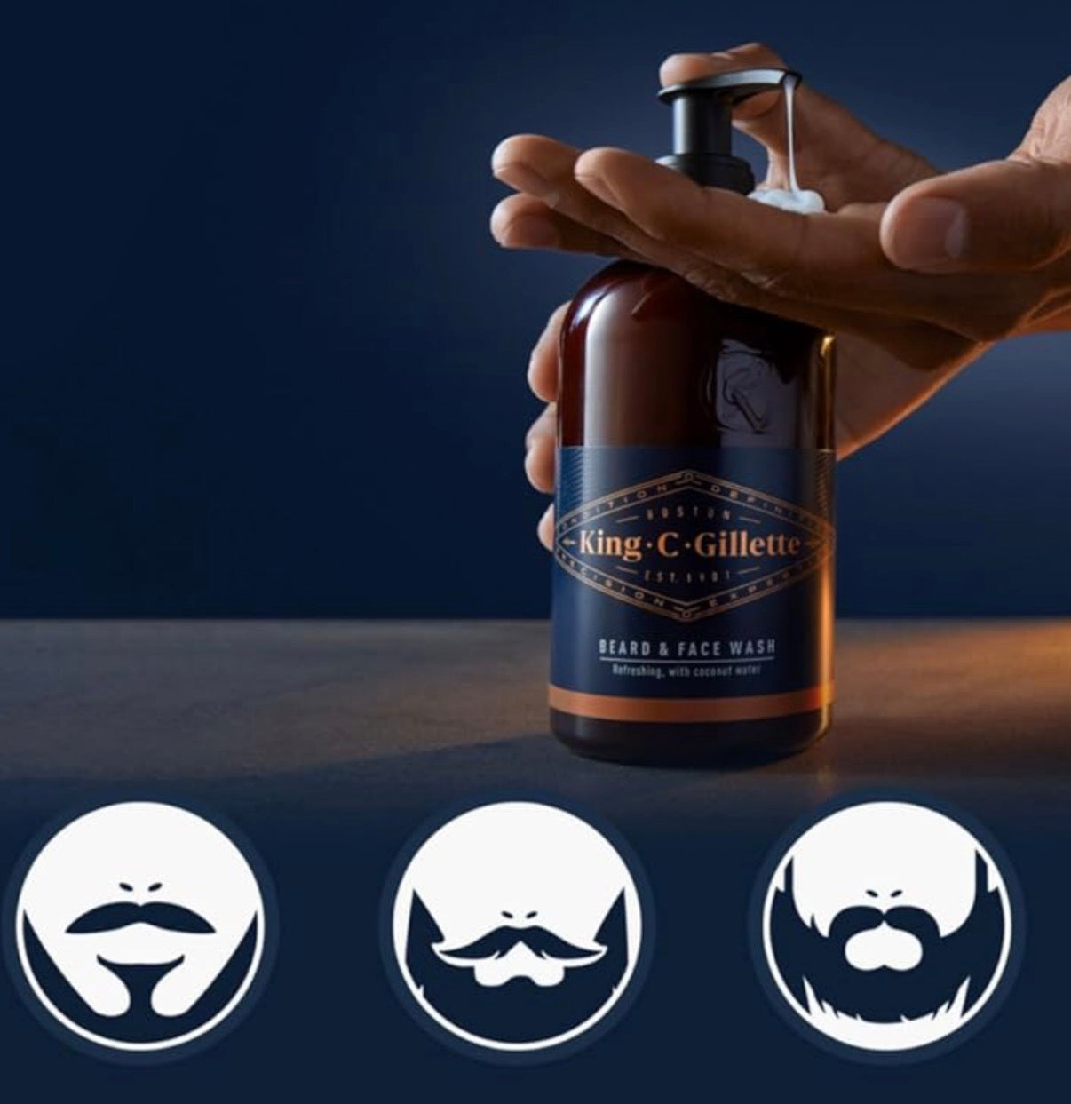 King C Gillette Beard and Face Wash for Men With Coconut Water 350Ml
