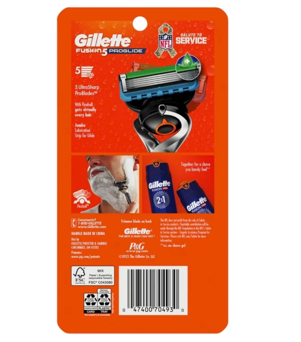 Gillette Fusion 5 Proglide Razor Salute To Service Camo Design with 6 Refill Cartidges