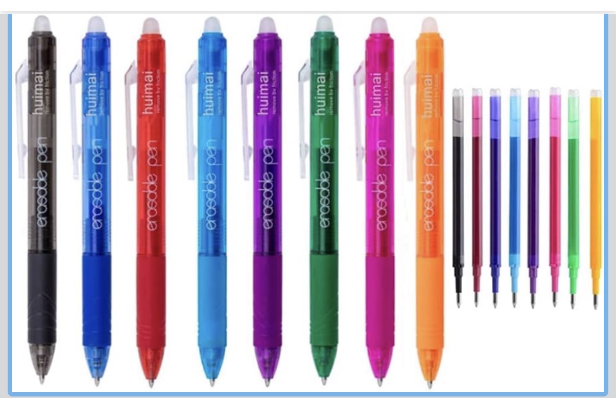 8 Pack Erasable Retractable Gel Ink Pens with Refills 0.7mm