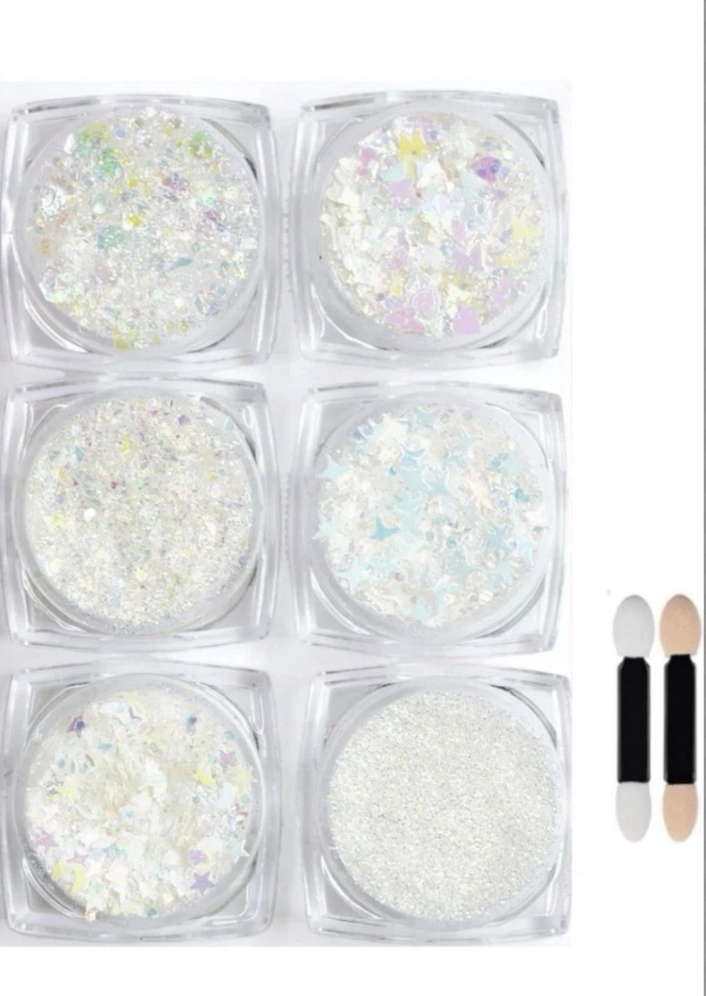 6 Piece White Glitter Body Face Nails  Makeup White Glitter New Sealed