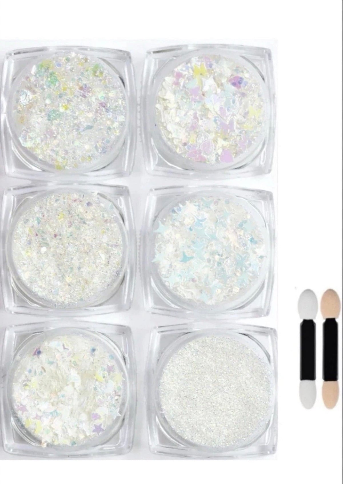 6 Piece White Glitter Body Face Nails  Makeup White Glitter New Sealed