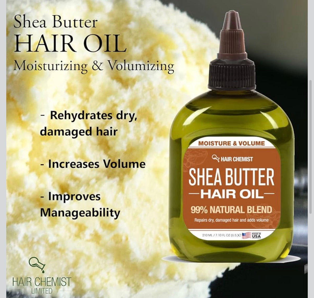 Hair chemist shea butter hair oil 99% natural for damaged dry hair 7.10oz
