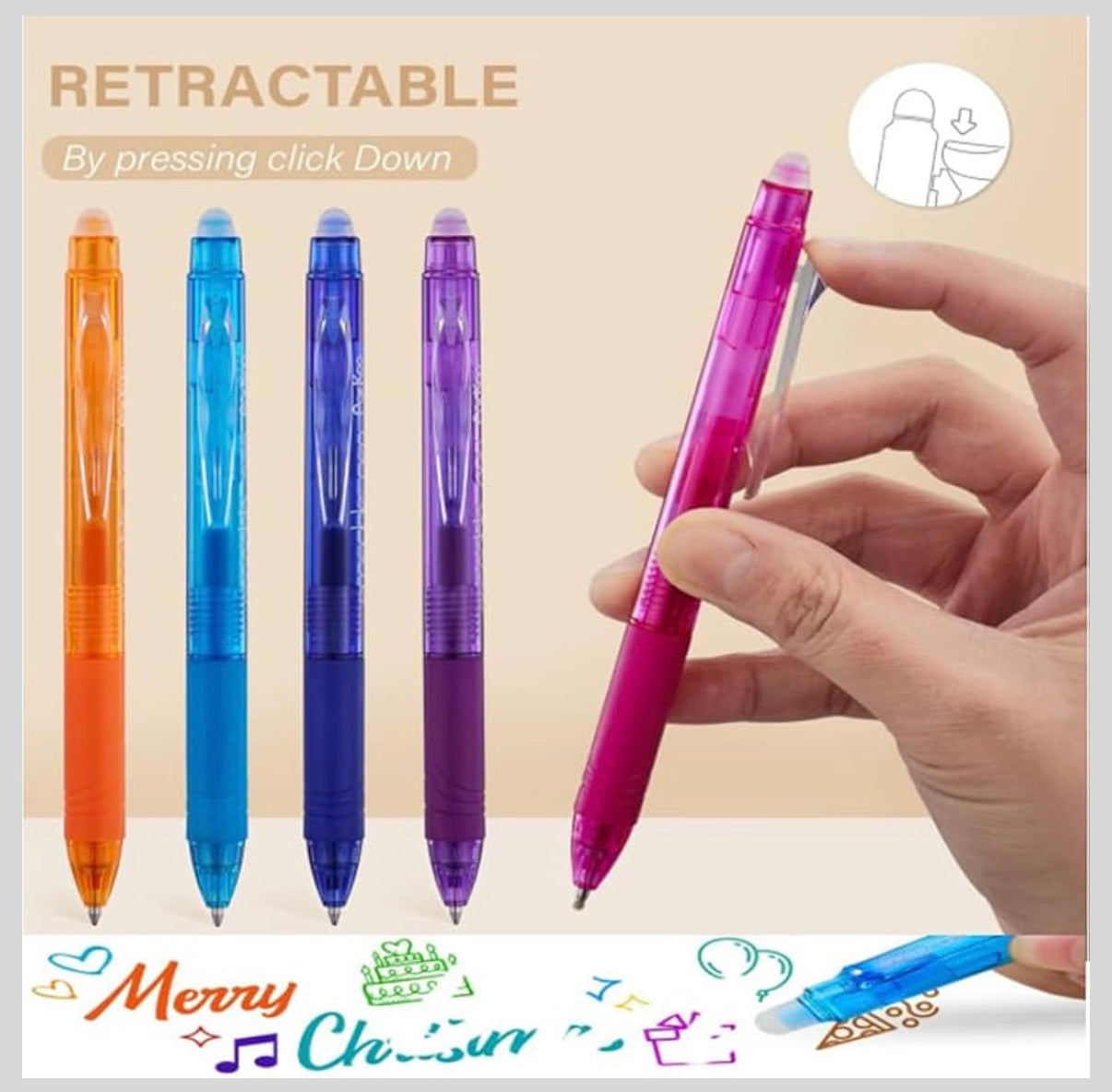 8 Pack Erasable Retractable Gel Ink Pens with Refills 0.7mm