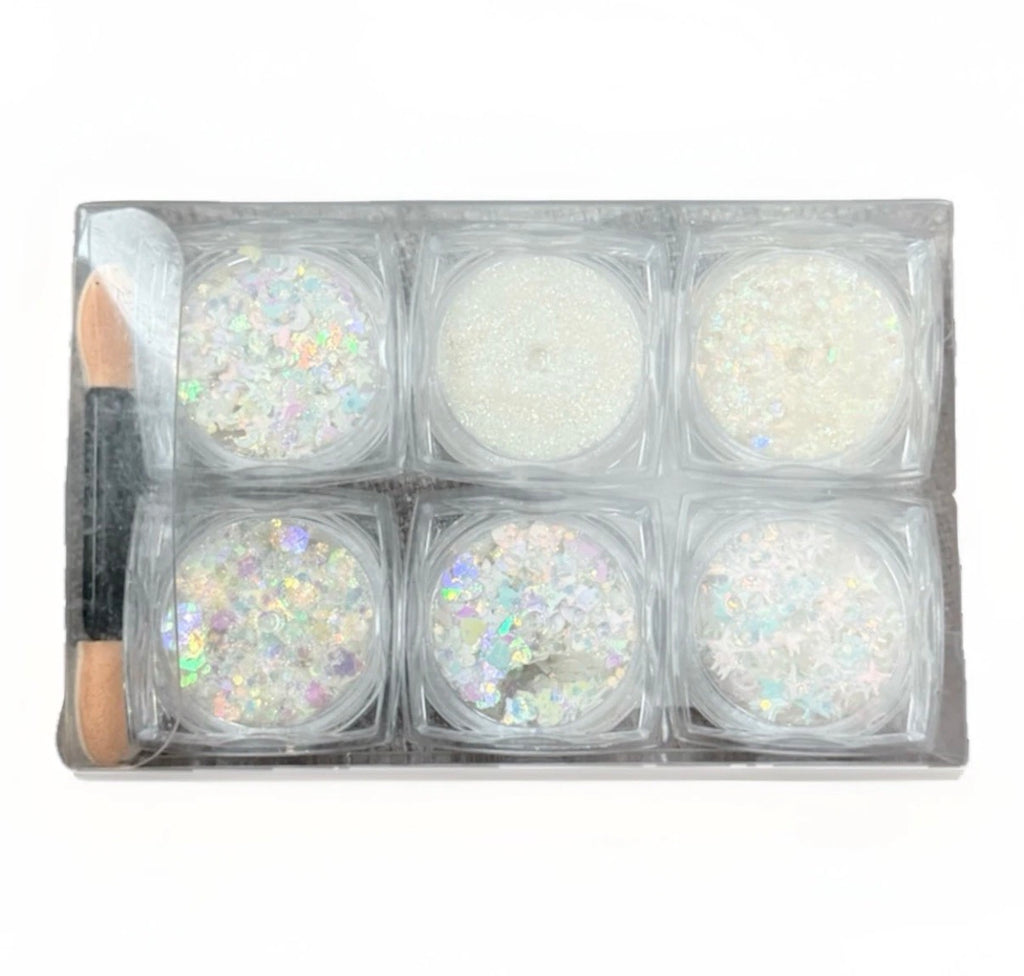 6 Piece White Glitter Body Face Nails  Makeup White Glitter New Sealed
