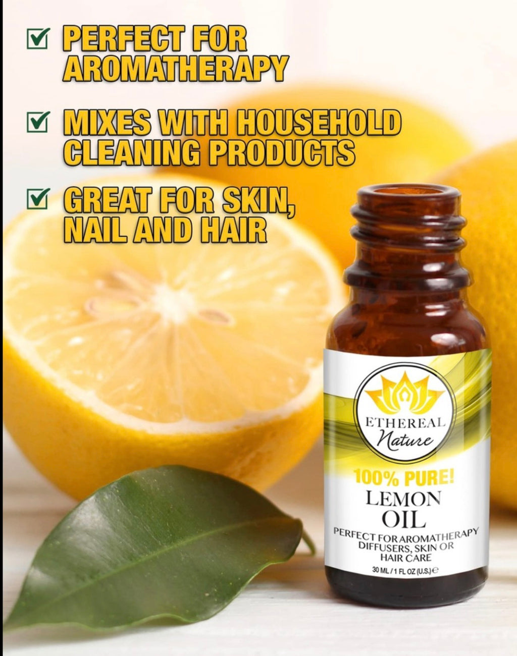 Ethereal Nature 100% Pure Lemon Oil Essential Oil Aromatherapy 1oz
