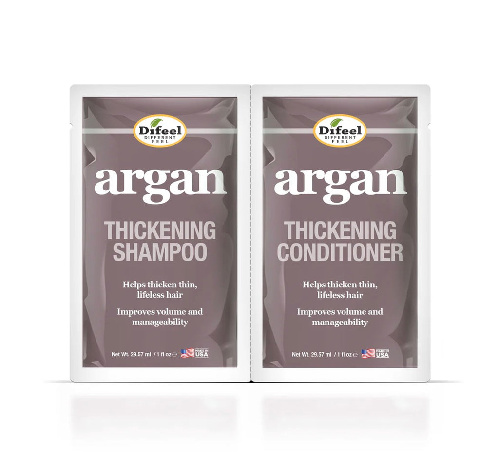 Difeel Argan thickening shampoo and conditioner set for thicker hair 1oz each