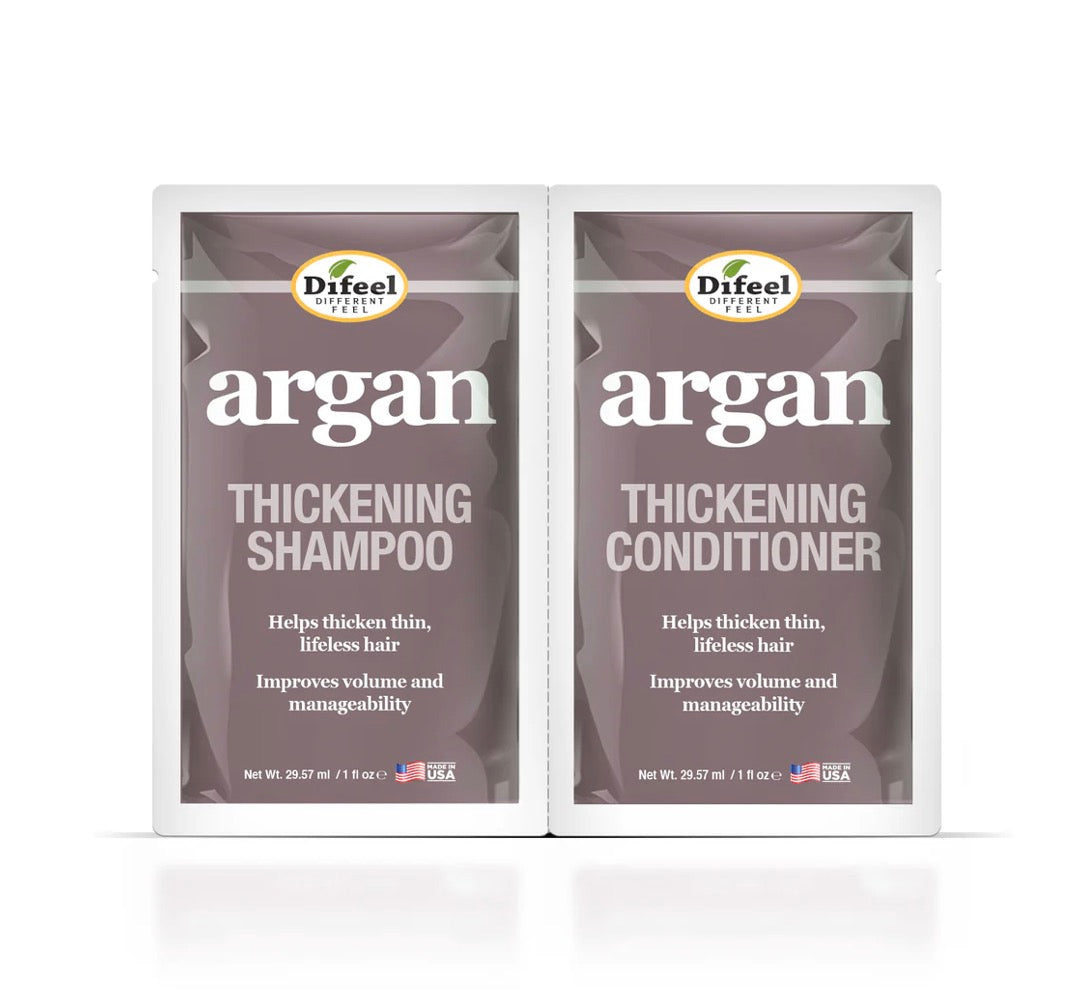 Difeel Argan thickening shampoo and conditioner set for thicker hair 1oz each