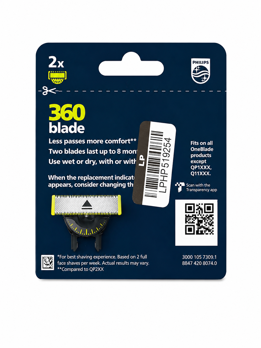 Philips Norelco One Blade 360 2 Pack Razor Blade Refill Cartridges