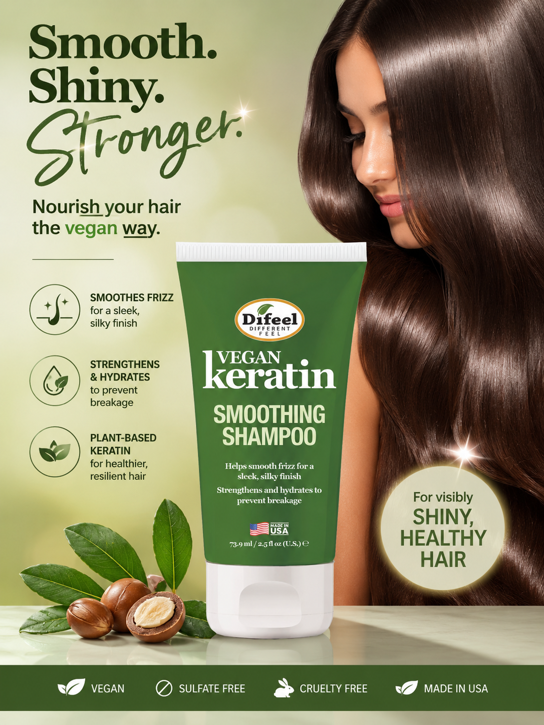 Difeel Vegan Keratin Smoothing Shampoo Anti Frizz Strengthening Travel Size