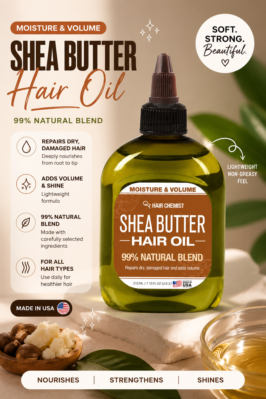 Hair chemist shea butter hair oil 99% natural for damaged dry hair 7.10oz