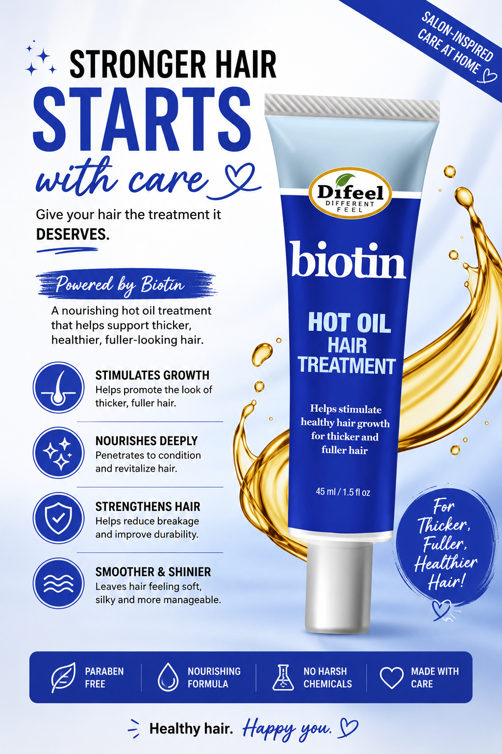 Difeel Biotin Hot Oil Hair Treatment Stimulate Healthy Thicker Fuller Hair